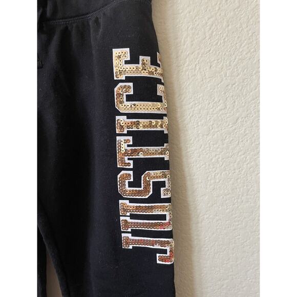 Justice Black Gold Sequins Logo Stripe Mid Rise Full Length Joggers Pants Size 8 - Picture 4 of 5